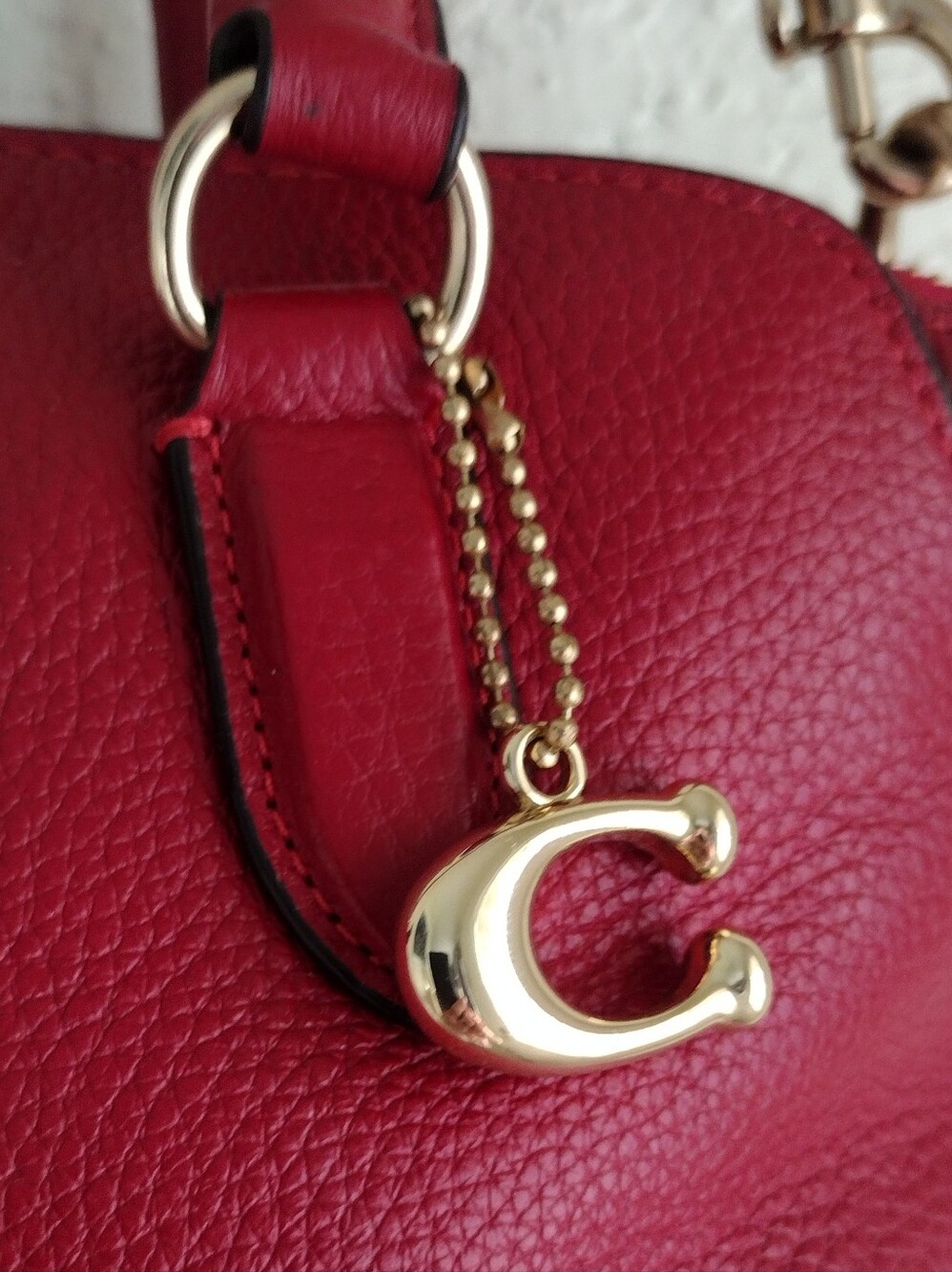 Coach 19117 Red Pebbled Leather Satchel Crossbody Bag Gold C Charm - Picture 9 of 16
